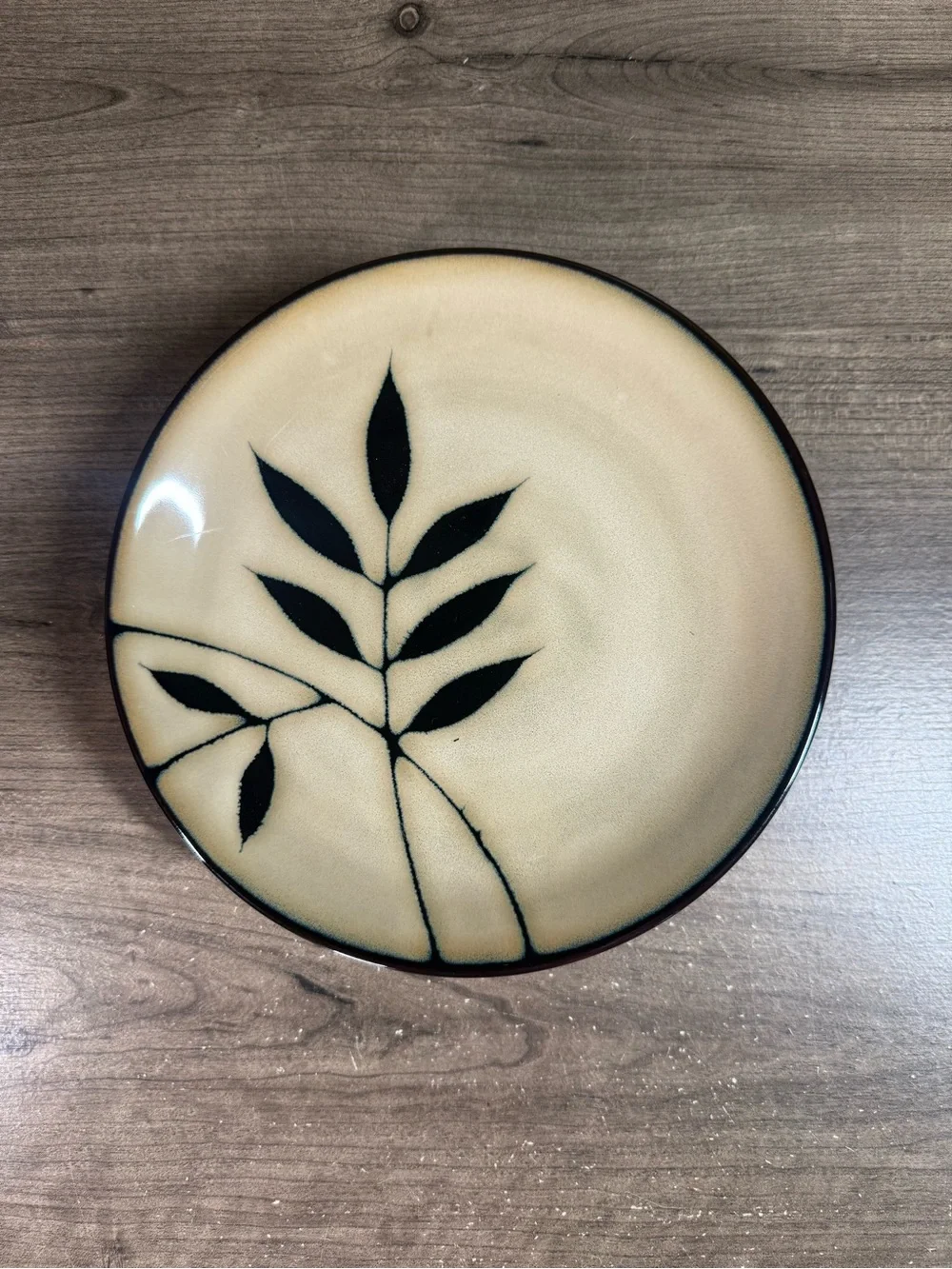 Gibson Elite Midnight Palm Leaves Plates 8.25” Salad Bread Brown Cream Set of 4